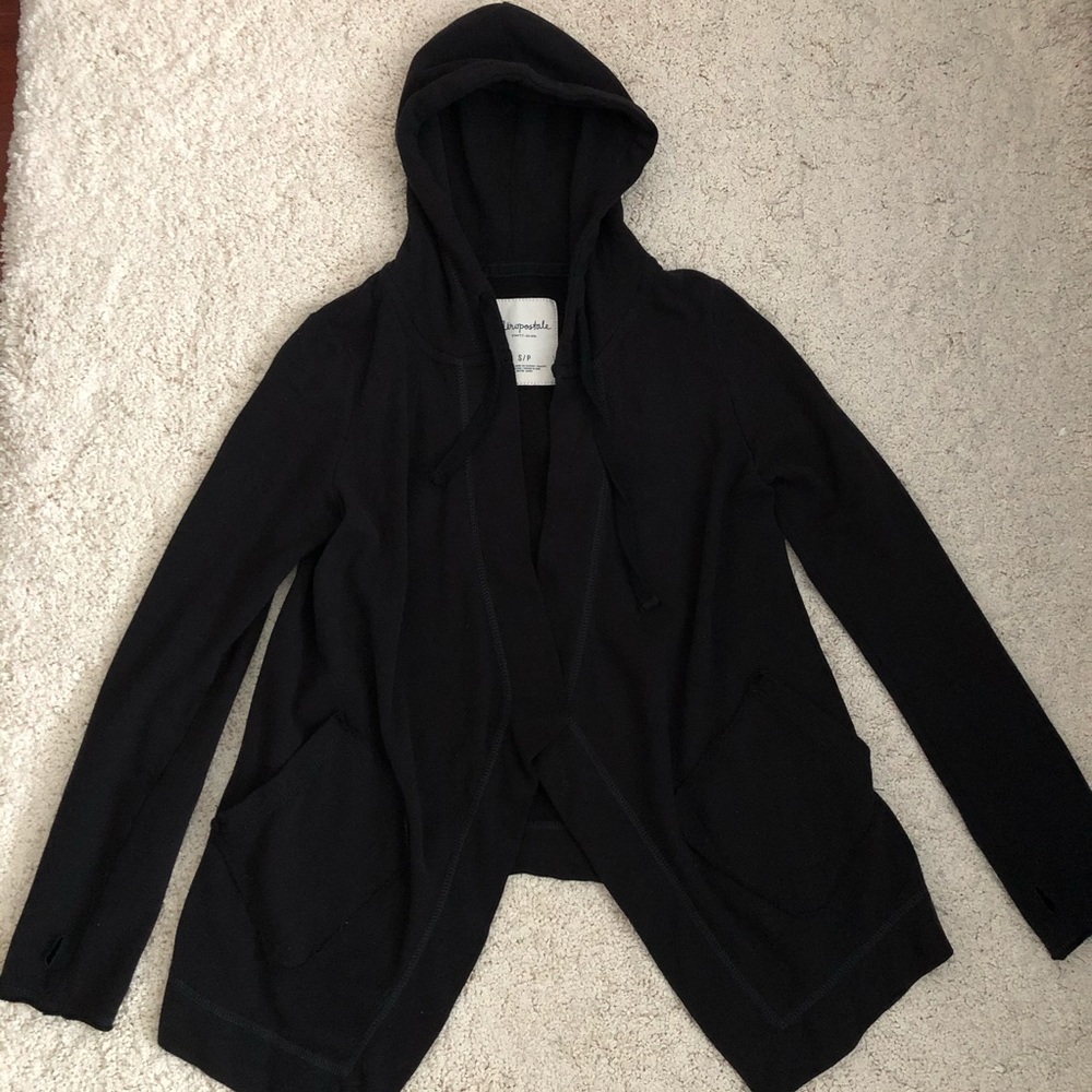 Aeropostale Black Hooded Cardigan Size S